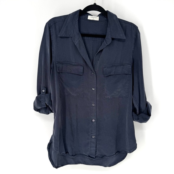 Babaton Tops - Babaton Aritzia Midnight Blue Button-Down silky minimalist Shirt medium